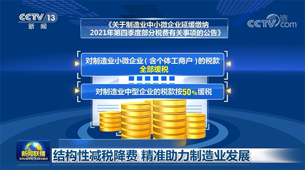 央視《新聞聯(lián)播》：結(jié)構(gòu)性減稅降費(fèi) 精準(zhǔn)助力制造業(yè)發(fā)展